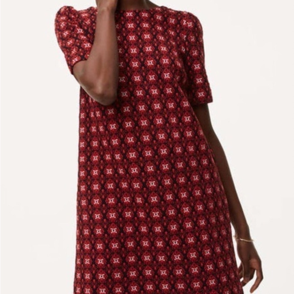 Loft red floral jacquard shift dress